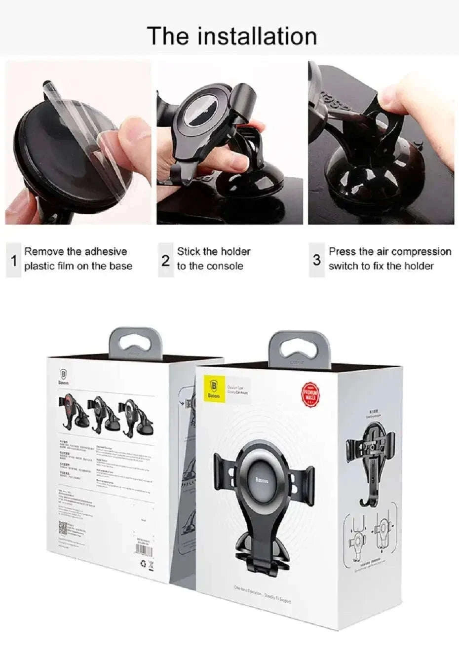 Car Phone Holder with Auto Lock Suction Mount & 360° Rotation-Black