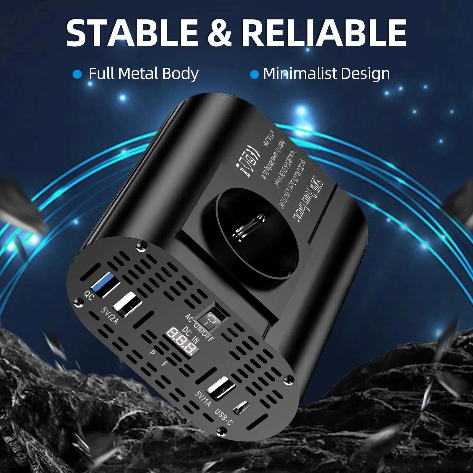 Car Power Inverter 12V to 220V with 3 USB Ports and European Socket-400W-BLACK