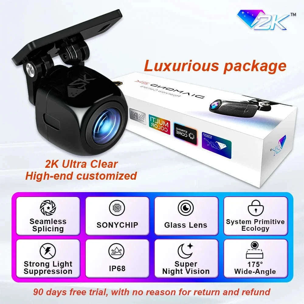 Car Rear View Camera 200° AHD 1080P Night Vision-Real 2k Utral clear