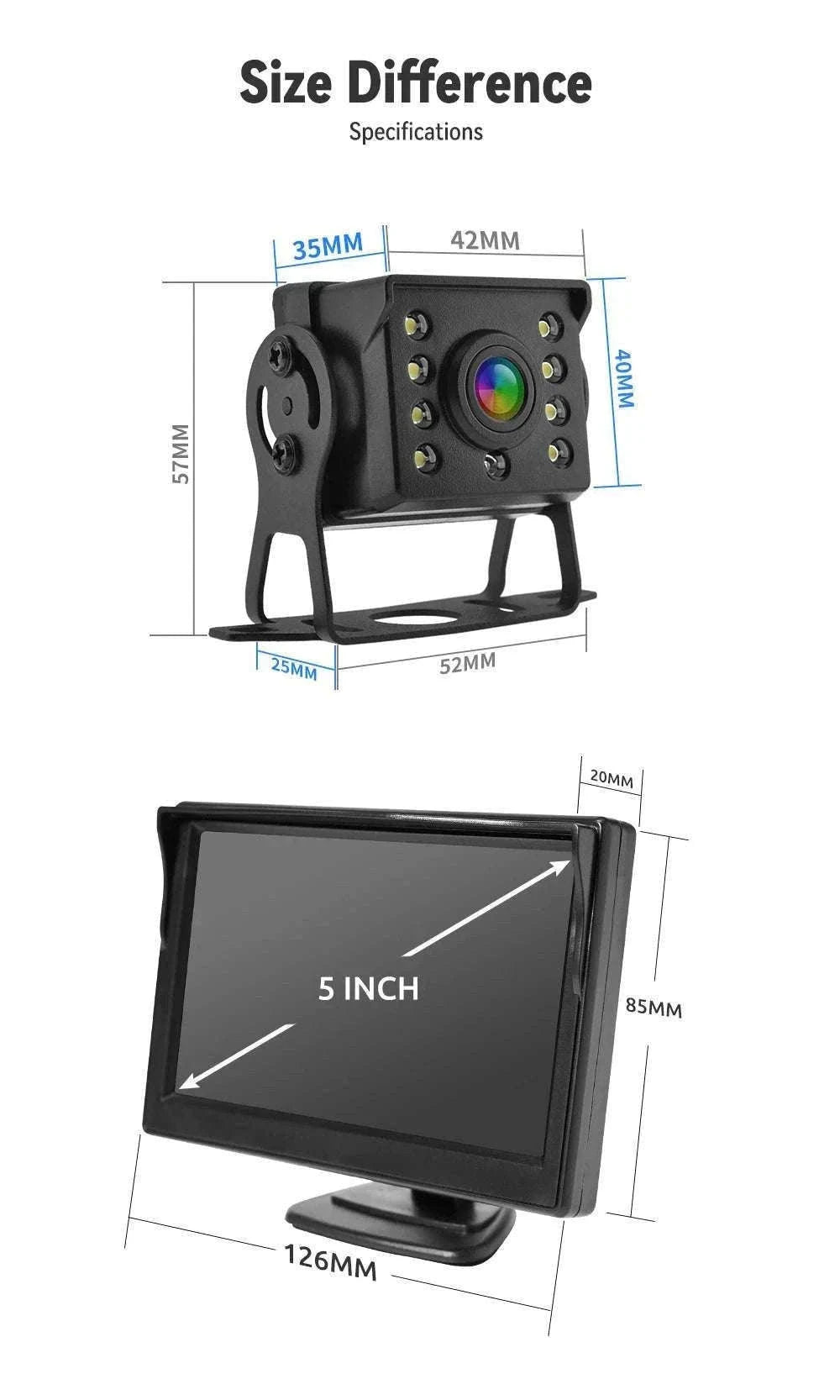 Car Rear View Camera Kit with Monitor & Night Vision (4.3-7")-with 20M cable / 7 inch