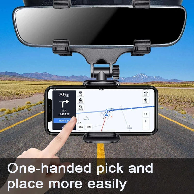 Car Rearview Mirror Phone Holder Stable Anti-Shake 360-Degree Rotation-Option A