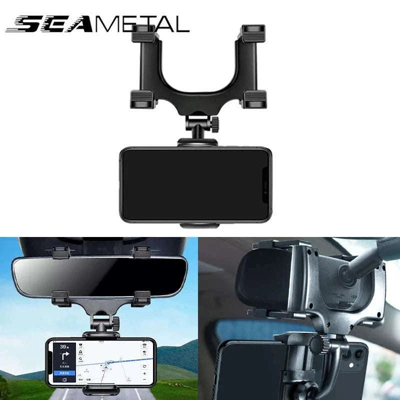Car Rearview Mirror Phone Holder Stable Anti-Shake 360-Degree Rotation-Option A