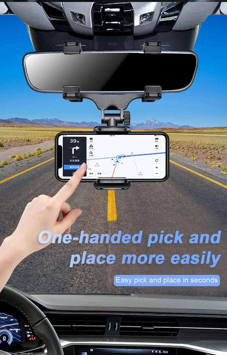 Car Rearview Mirror Phone Holder Stable Anti-Shake 360-Degree Rotation-Option A