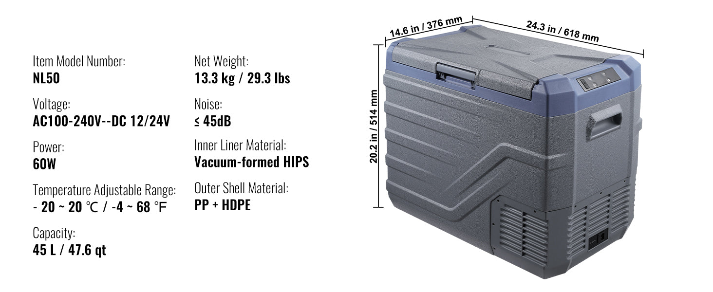 Portable Car Refrigerator with Single or Dual Zone and Bluetooth Control