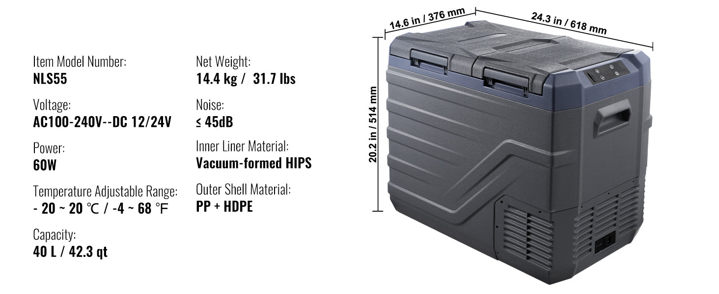 Portable Car Refrigerator with Single or Dual Zone and Bluetooth Control