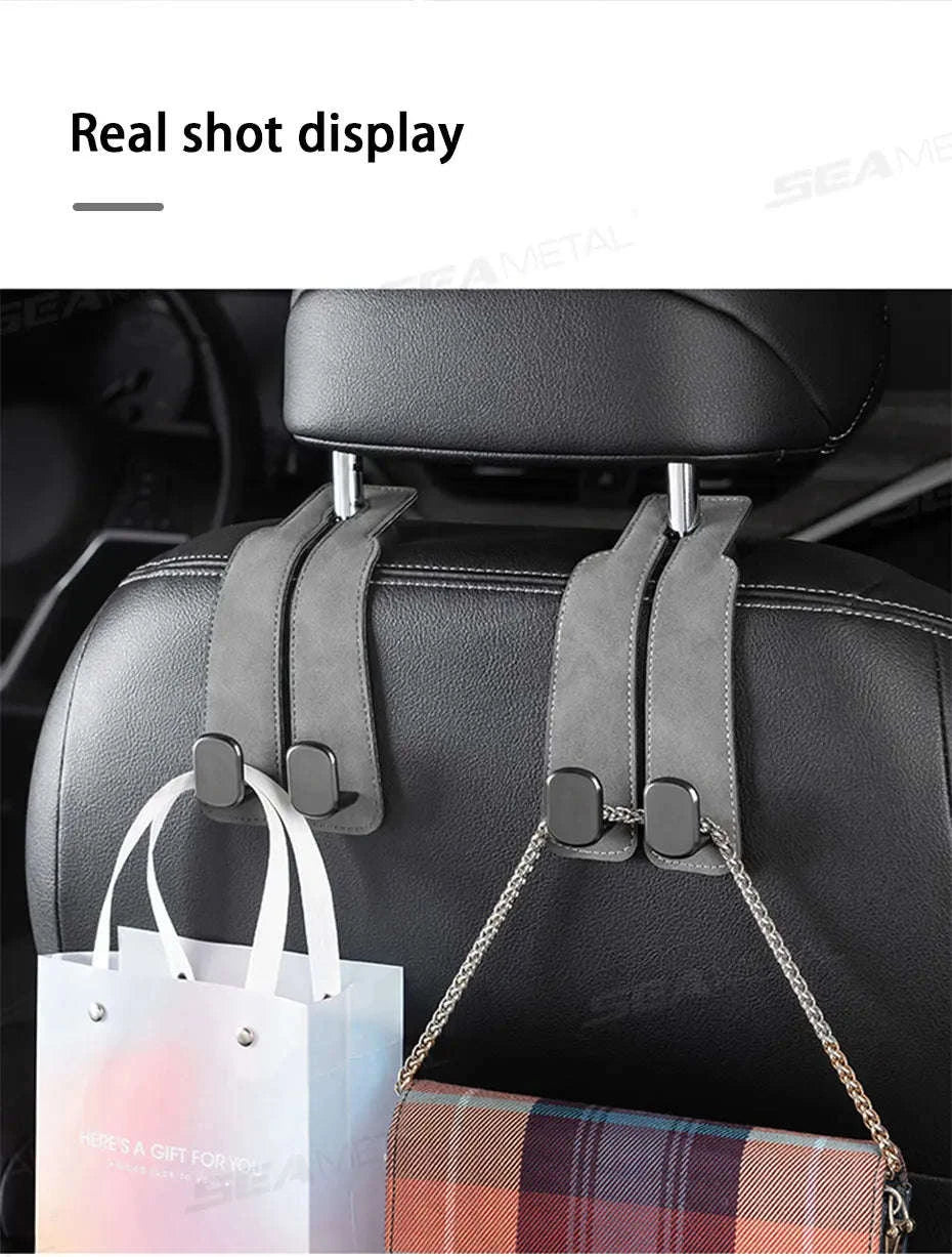 Car Seat Back Hook Luxury Suede Headrest Hanging Hook-ABS-Single-Black