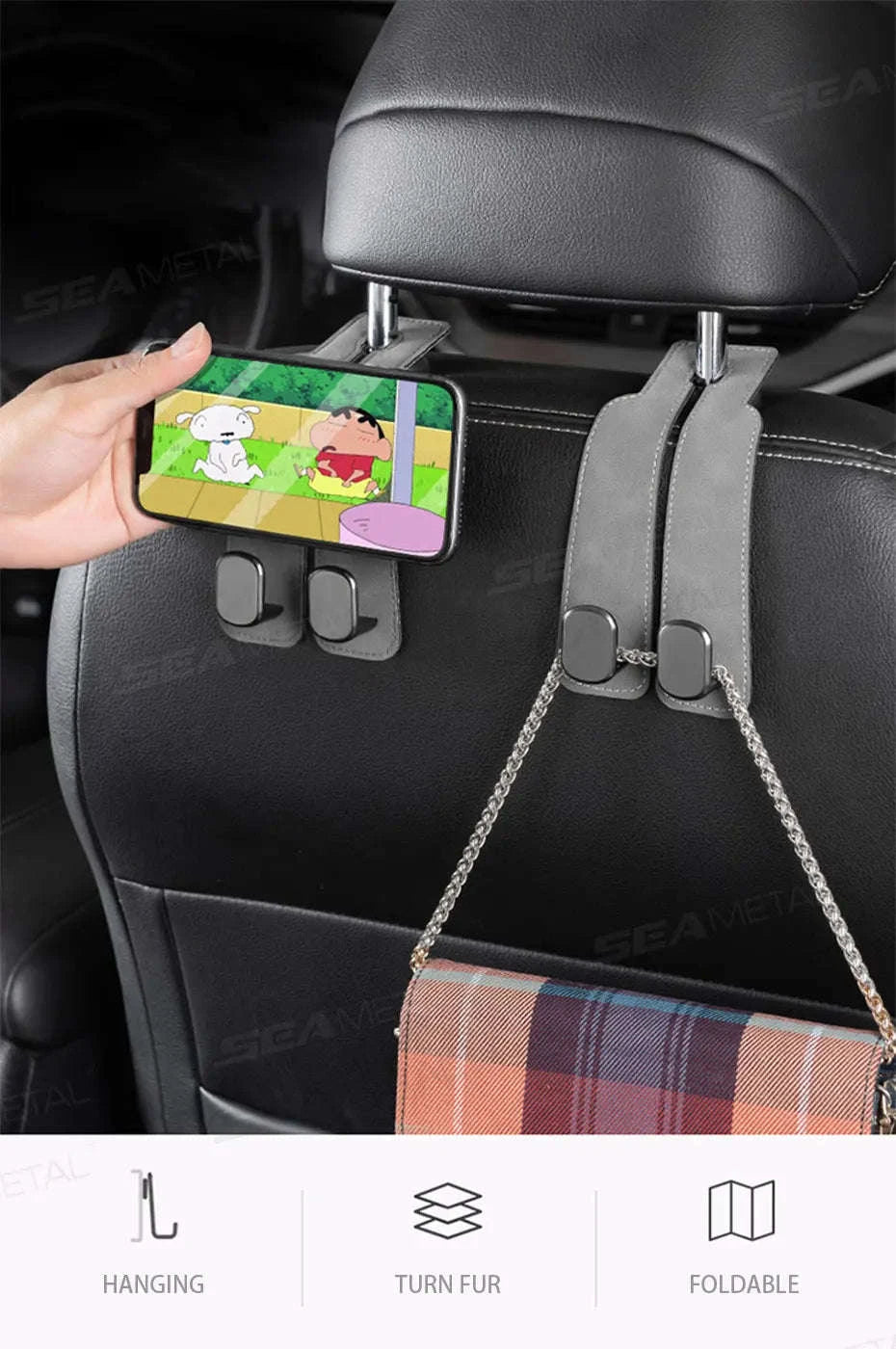 Car Seat Back Hook Luxury Suede Headrest Hanging Hook-ABS-Single-Black