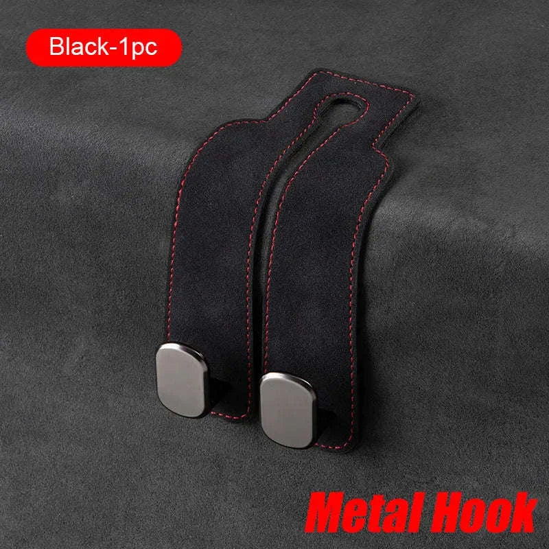 Car Seat Back Hook Luxury Suede Headrest Hanging Hook-ABS-Single-Black