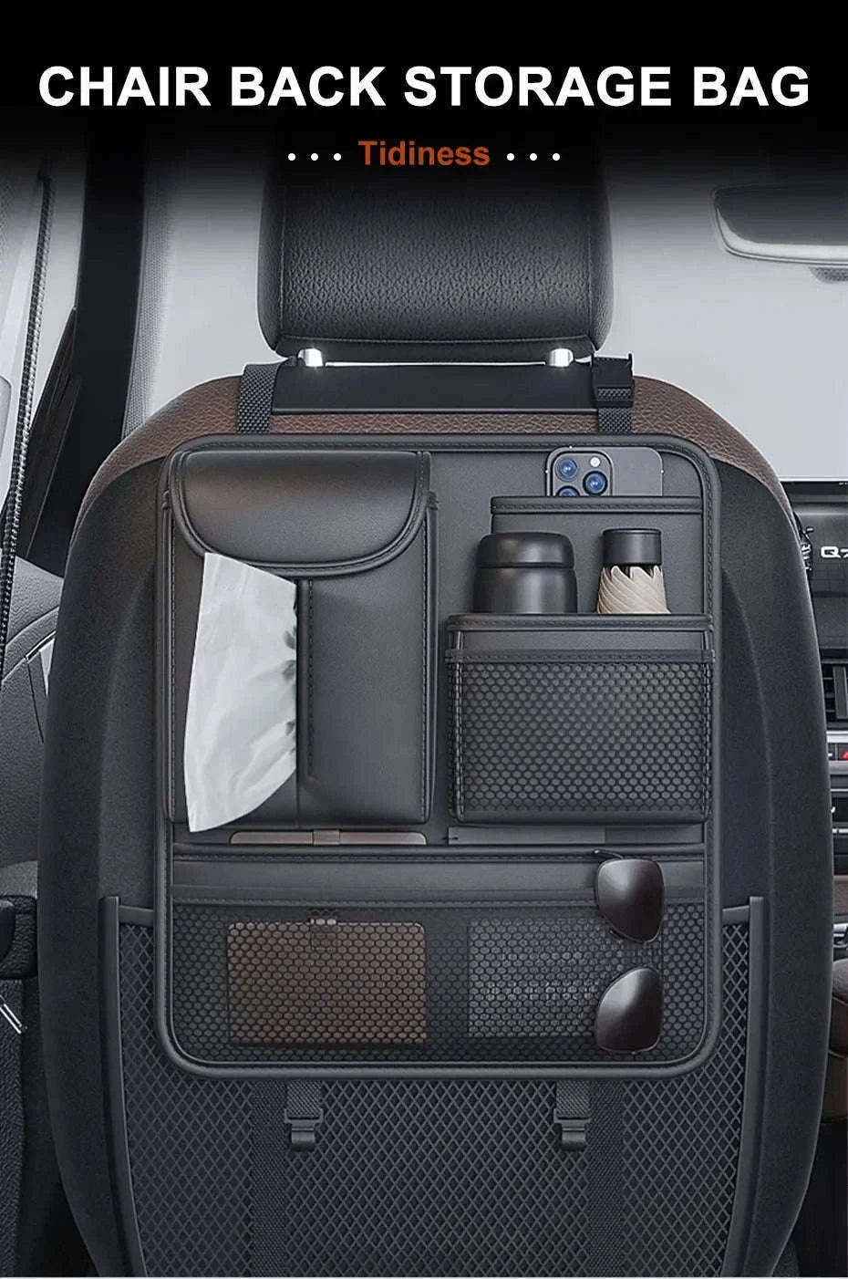 Car Seat Back Organizer Rear Row Storage Bag-Gray 1pc