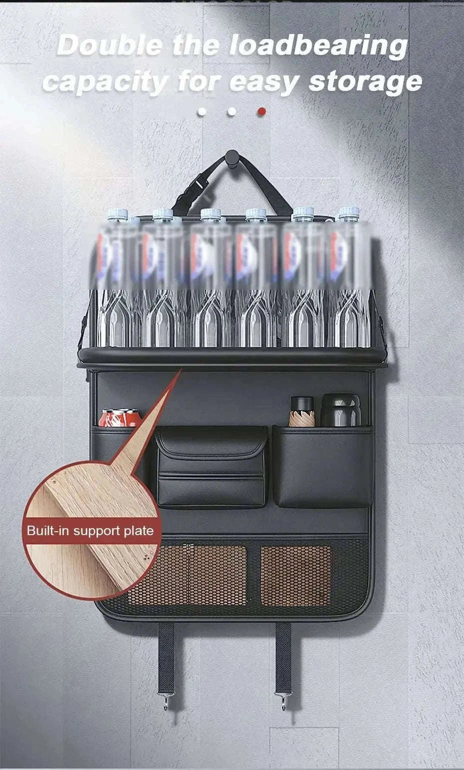 Car Seat Back Organizer with Foldable Tray-black 1pc