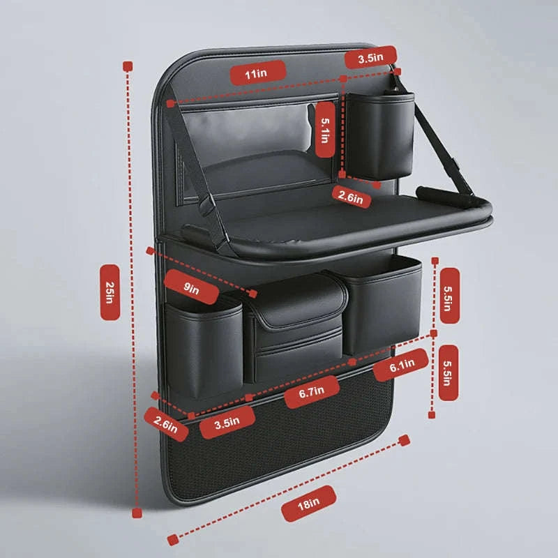 Car Seat Back Organizer with Foldable Tray-black 1pc