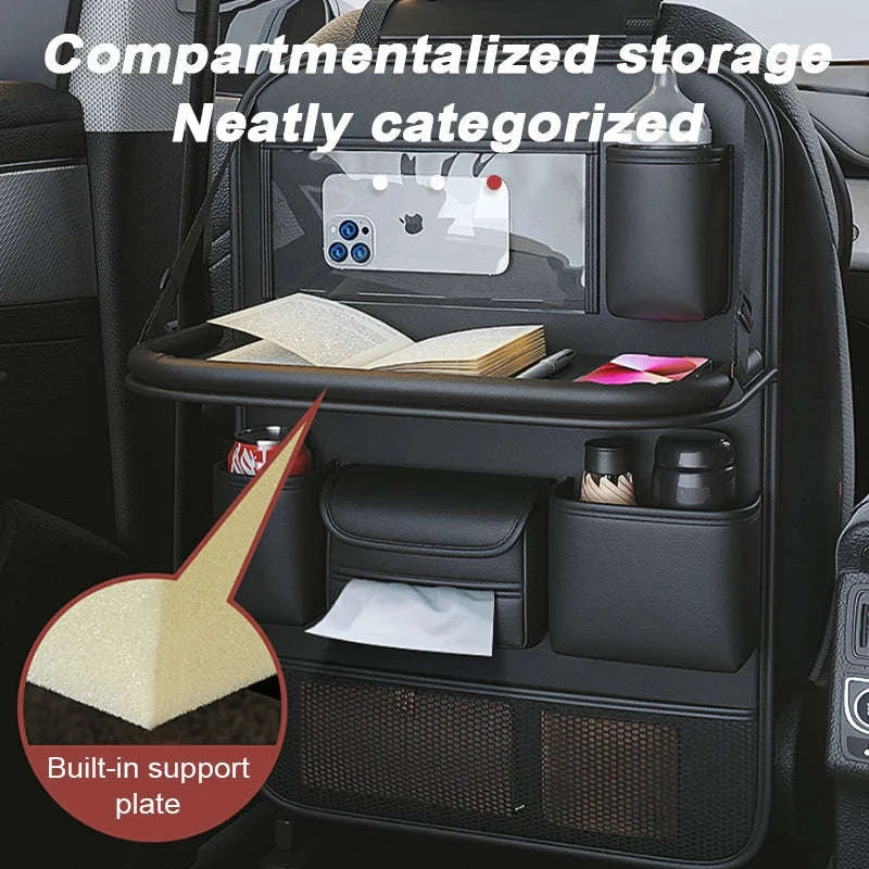 Car Seat Back Organizer with Foldable Tray-black 1pc