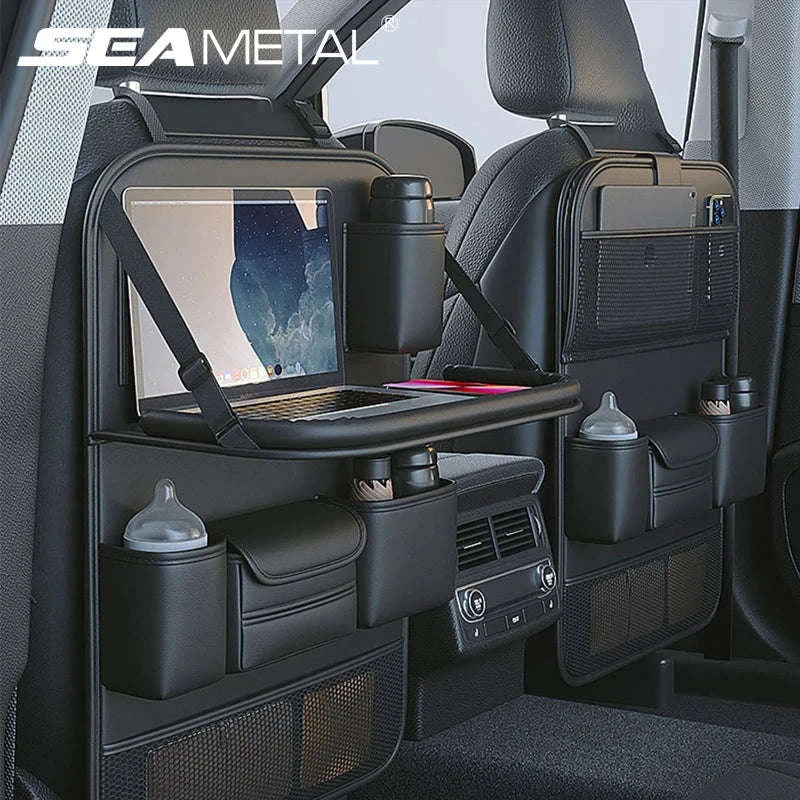 Car Seat Back Organizer with Foldable Tray-black 1pc
