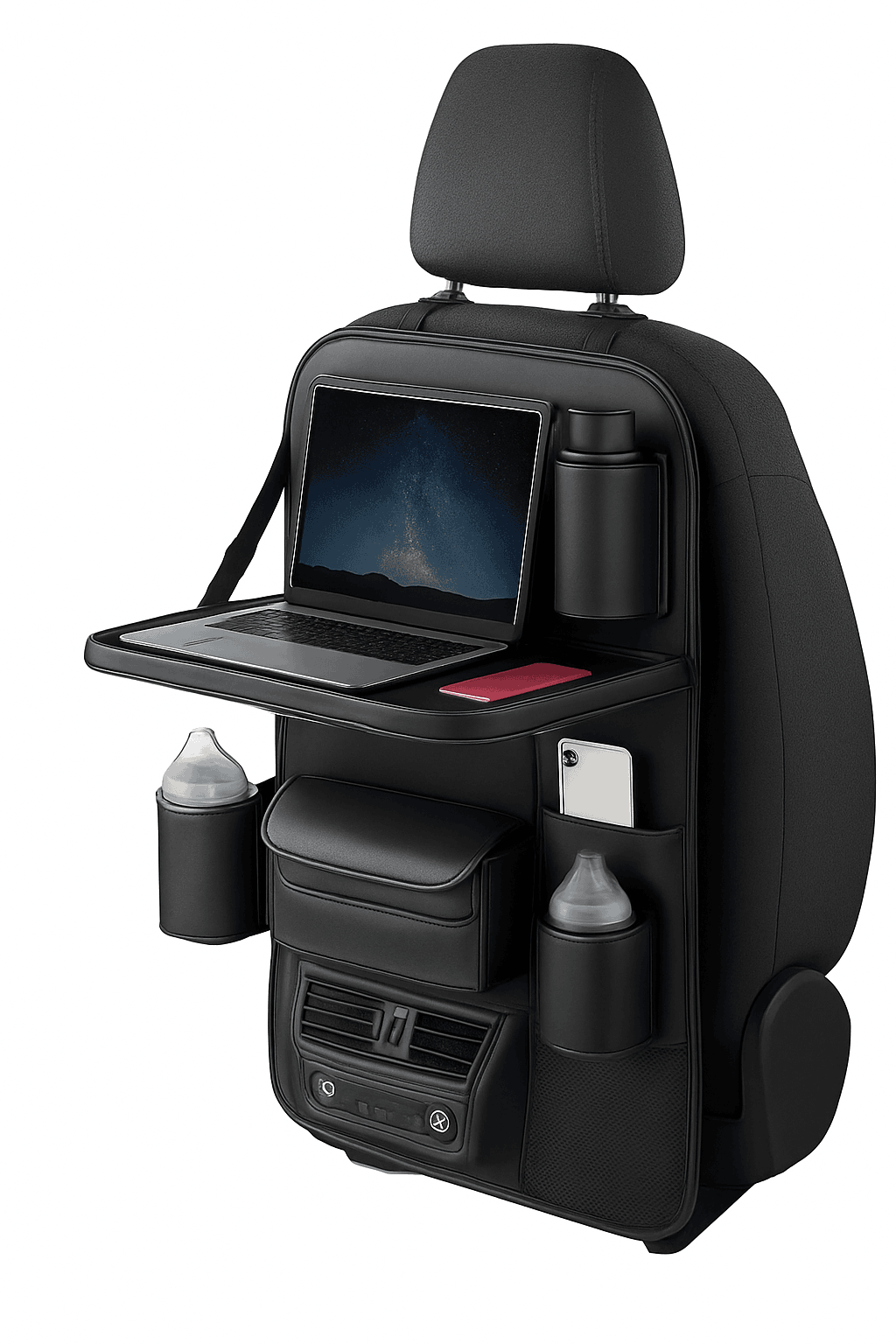 Car Seat Back Organizer with Foldable Tray-black 1pc
