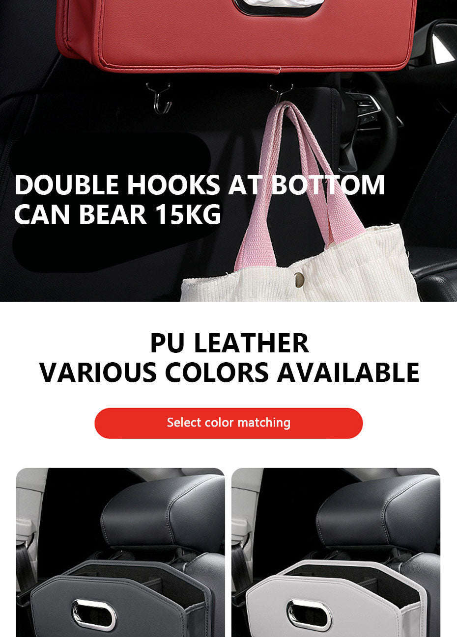 Car Seat Back Organizer with Tissue Holder, Cup Holder and Hooks-Black