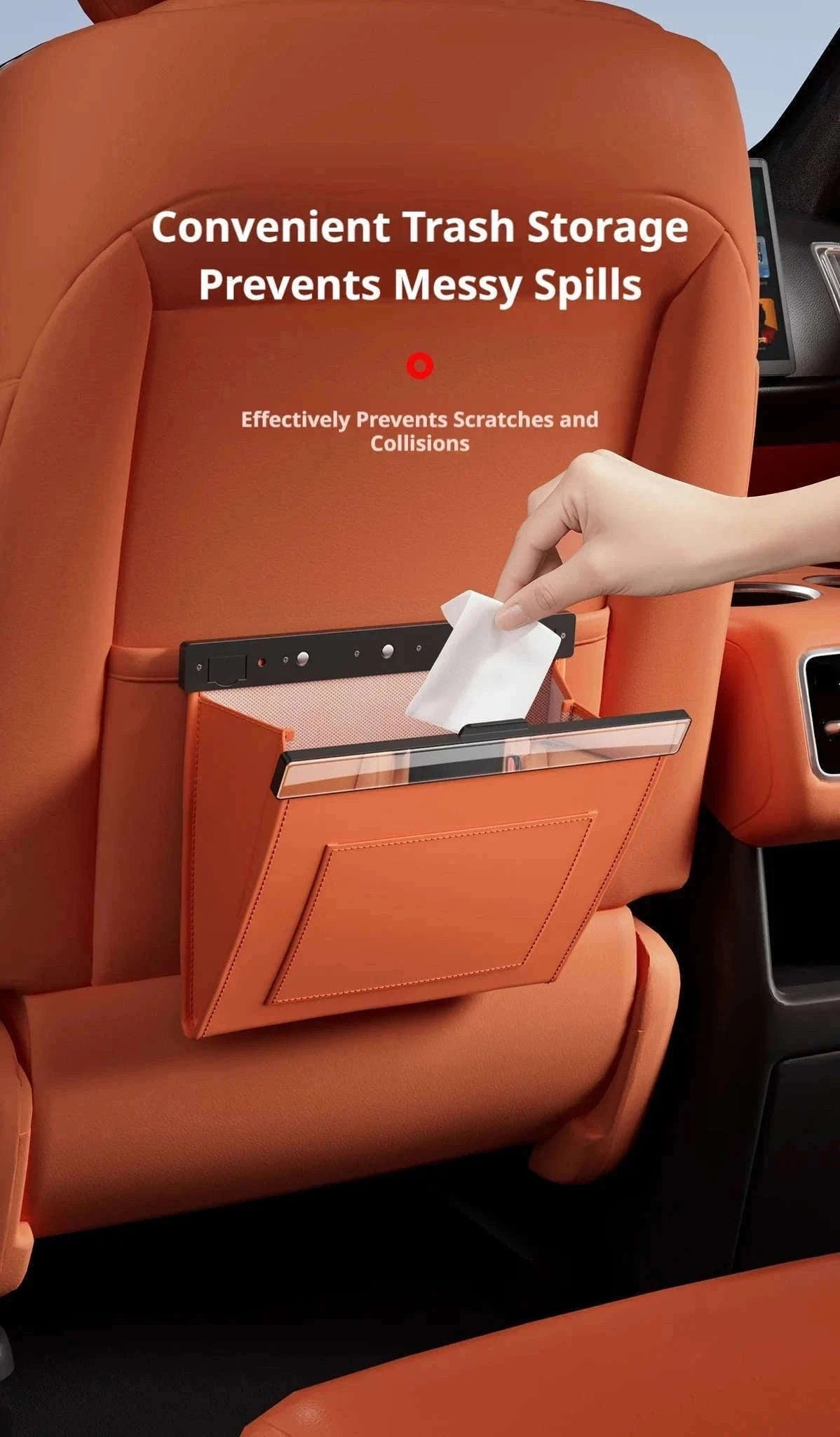Car Seat Back Trash Can with Magnetic Lid-Orange