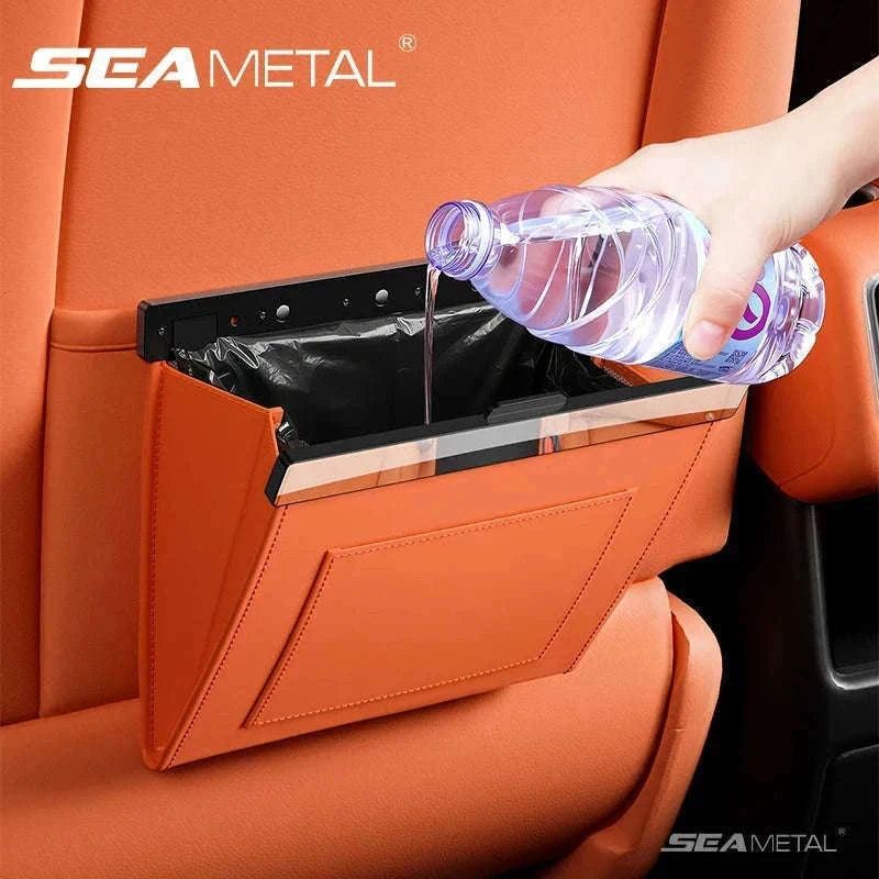 Car Seat Back Trash Can with Magnetic Lid-Orange