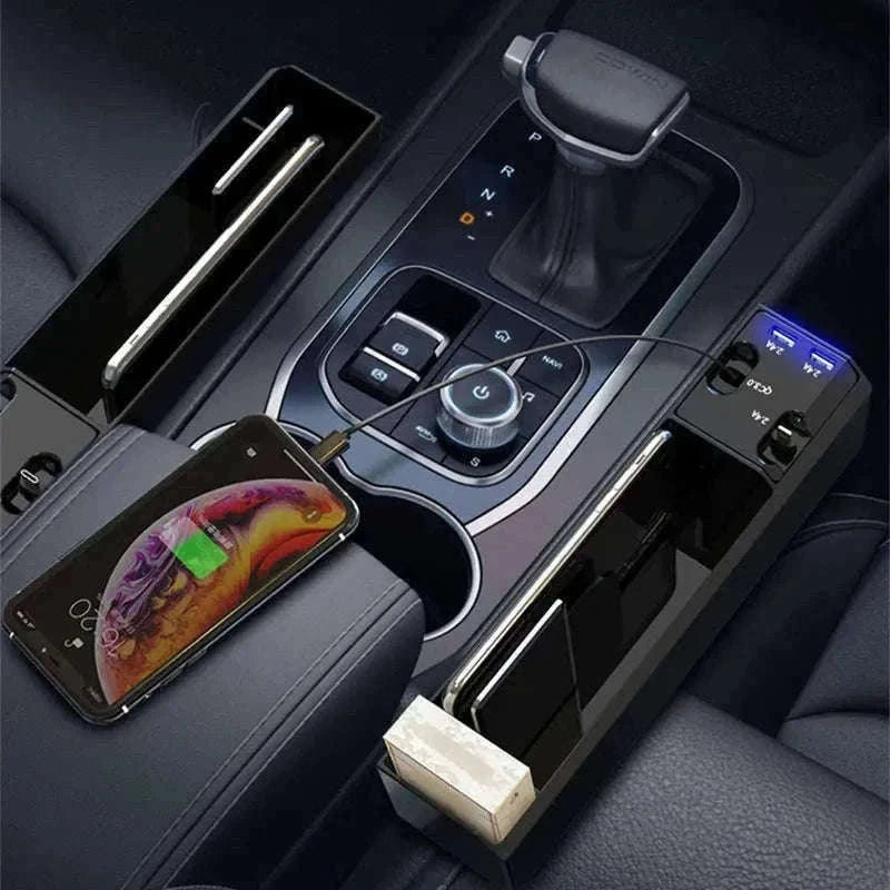 Car Seat Gap Storage Box with Charging Cable and Dual USB Ports-3 cables x 1pc