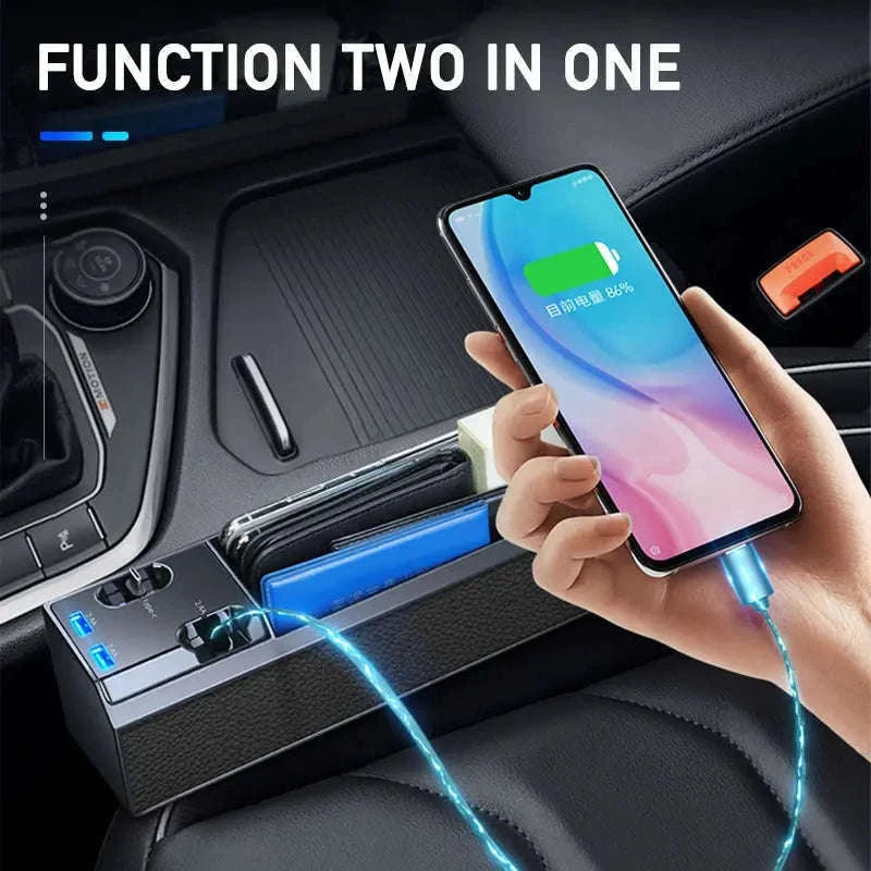 Car Seat Gap Storage Box with Charging Cable and Dual USB Ports-3 cables x 1pc