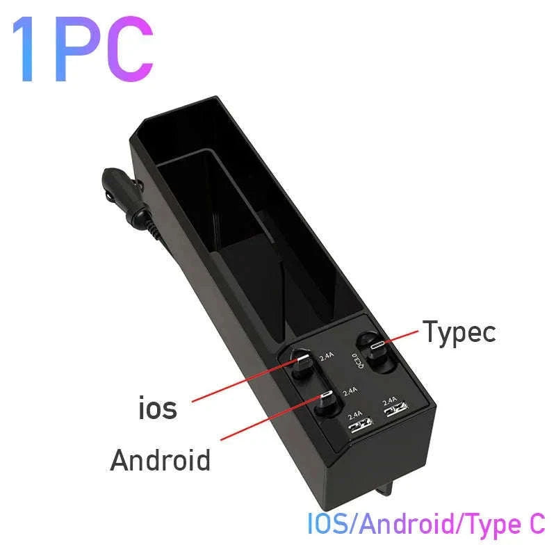 Car Seat Gap Storage Box with Charging Cable and Dual USB Ports-3 cables x 1pc