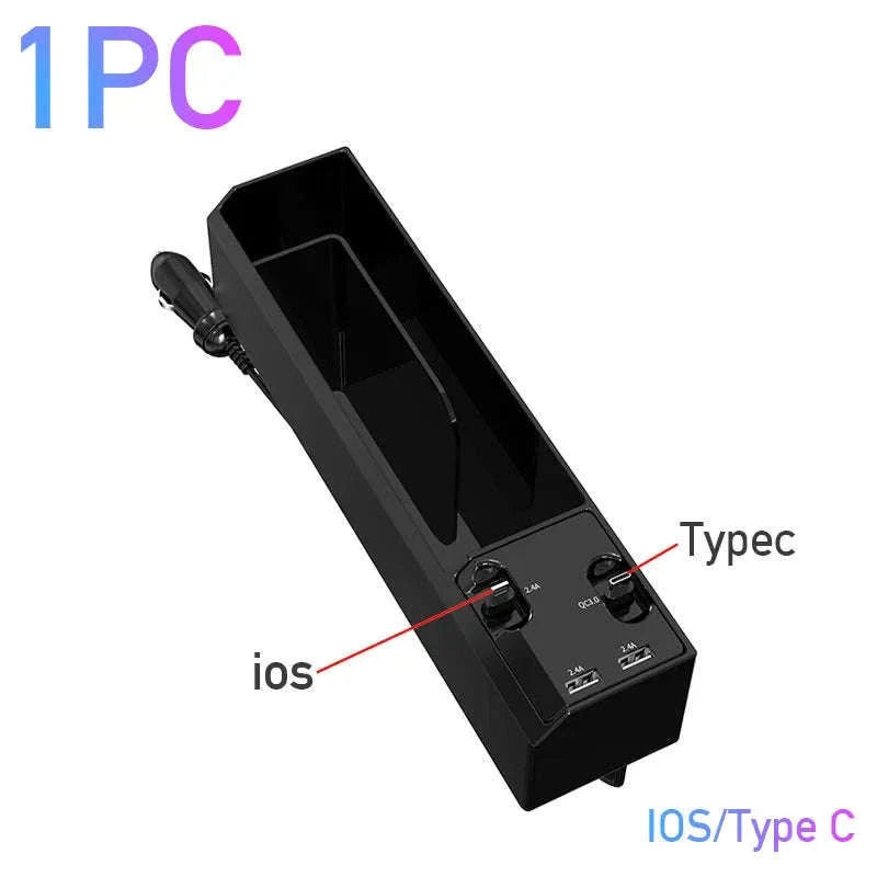 Car Seat Gap Storage Box with Charging Cable and Dual USB Ports-3 cables x 1pc