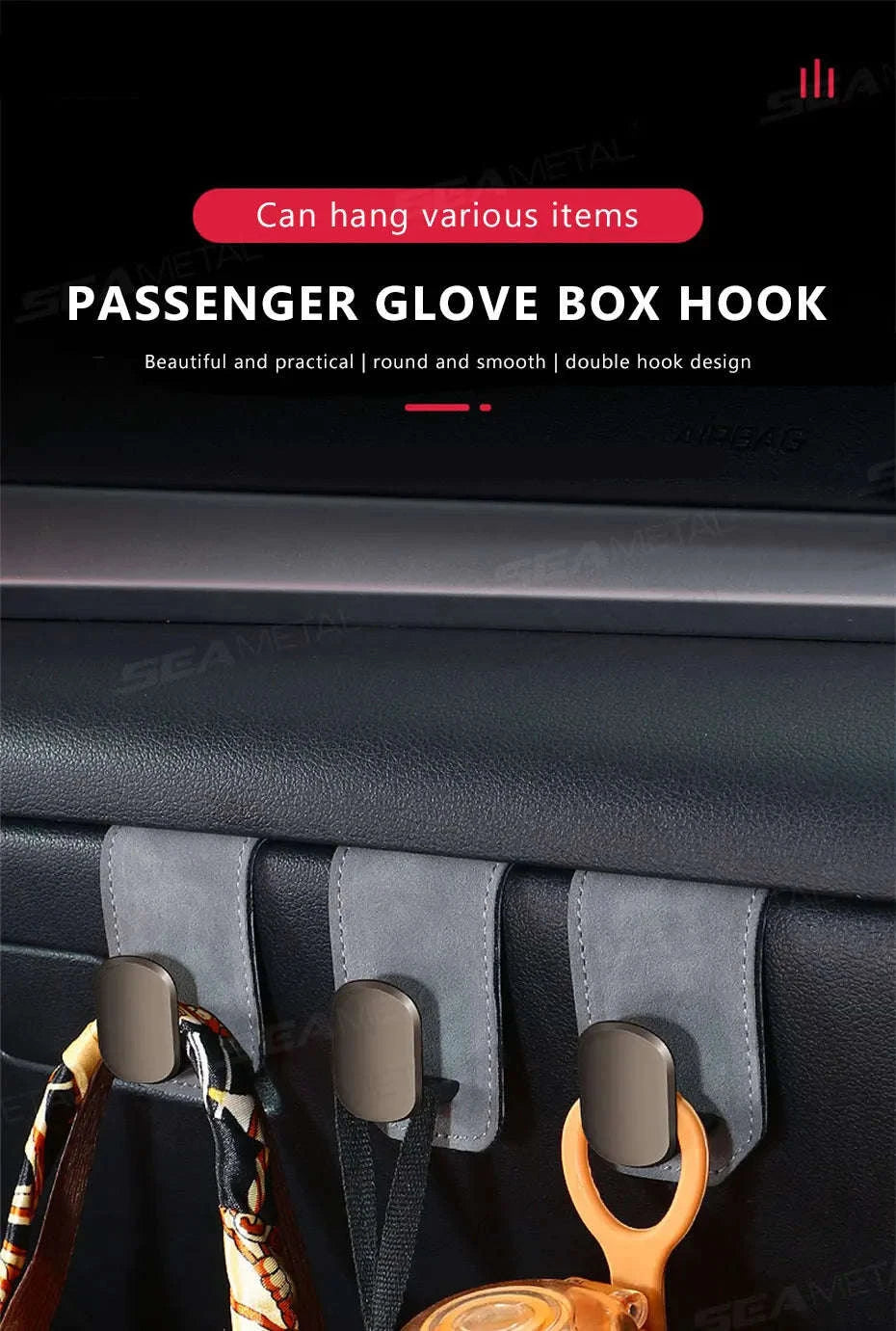 Car Seat Hook Hanger for Bag, 15kg Capacity, Suede and Alloy-Dual hooks-black