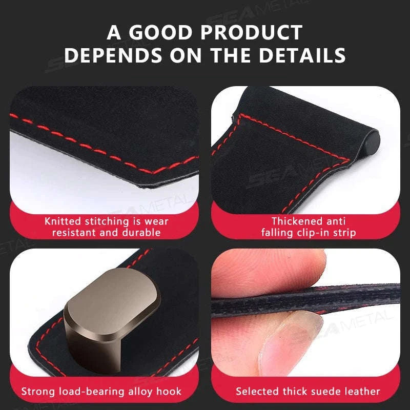 Car Seat Hook Hanger for Bag, 15kg Capacity, Suede and Alloy-Dual hooks-black