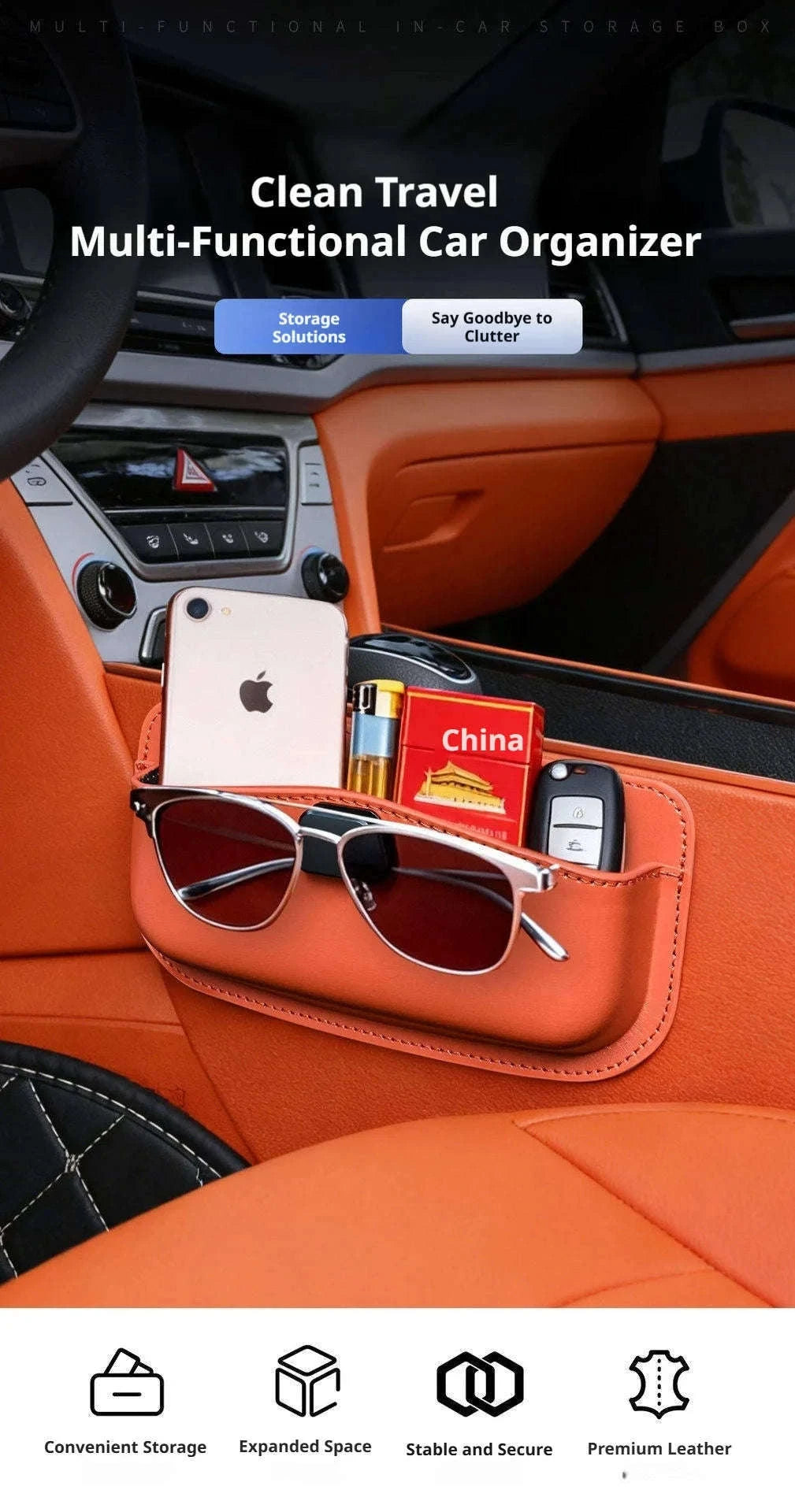 Car Seat Side Organizer with Glasses Storage-Pu leather
