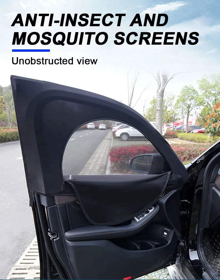 Car Side Window Sun Shade Mesh with Zipper-2pcs front window