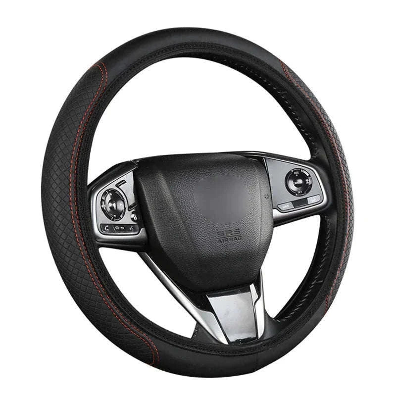 Car Steering Wheel Cover Anti-Slip PU Leather Universal 37-39cm-Black Blue