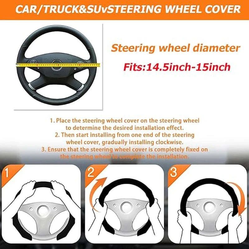 Car Steering Wheel Cover Nappa Leather Snap-On with Centering Marker-Black 1PC