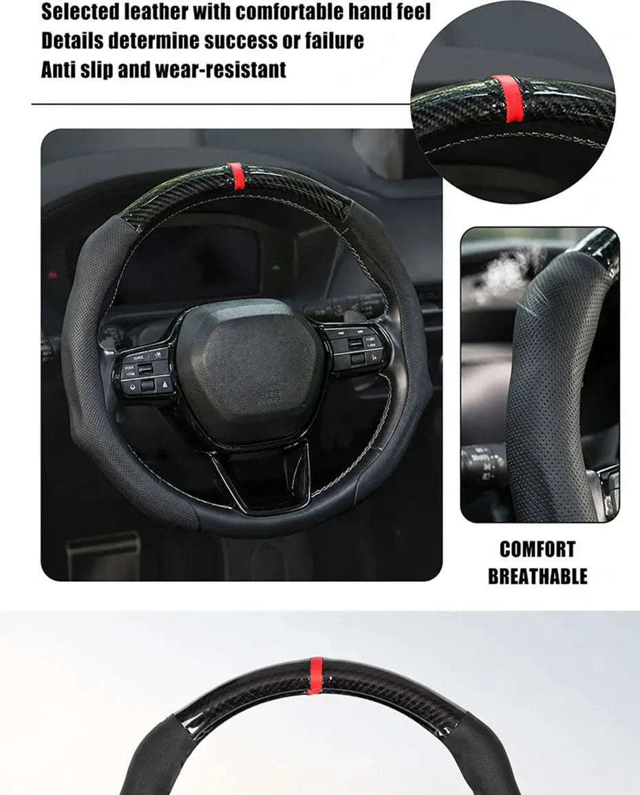 Car Steering Wheel Cover Nappa Leather Snap-On with Centering Marker-Black 1PC