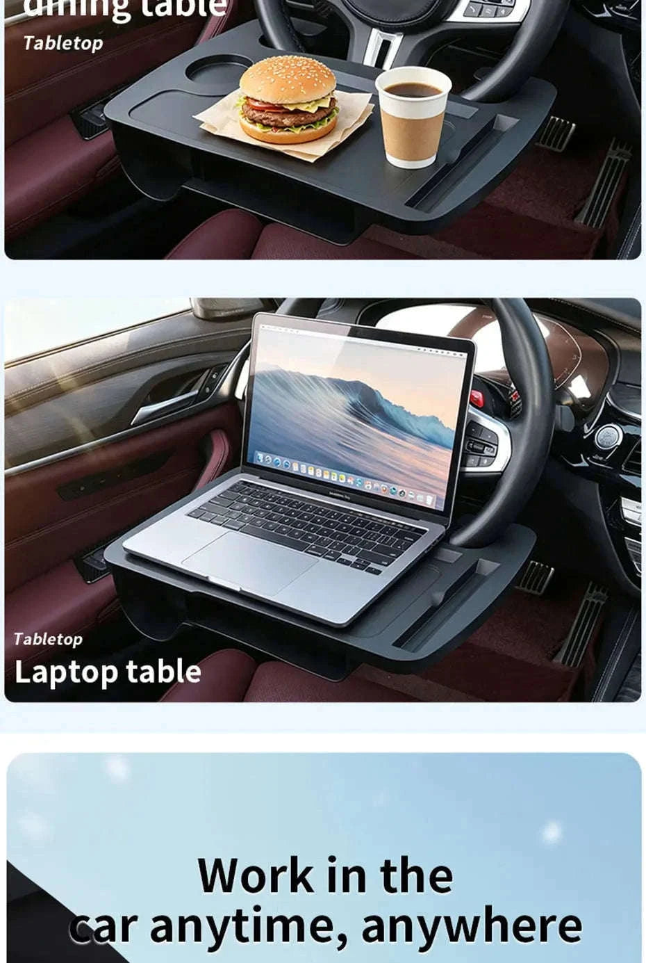 Car Steering Wheel Desk with Cup Holder-Black 1PC