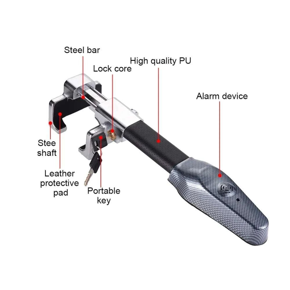 Car Steering Wheel Lock with Alarm Anti-Theft Security Lock-black
