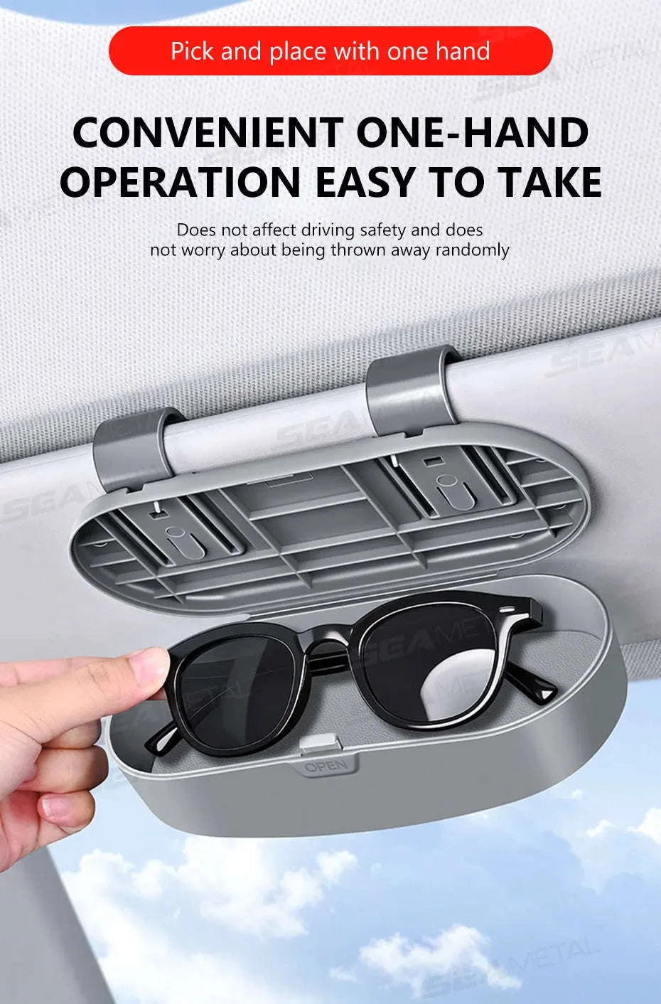 Car Sun Visor Glasses Case Anti-Scratch Sunglasses Storage Box-Gray