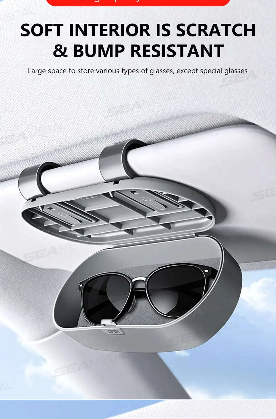 Car Sun Visor Glasses Case Anti-Scratch Sunglasses Storage Box-Gray