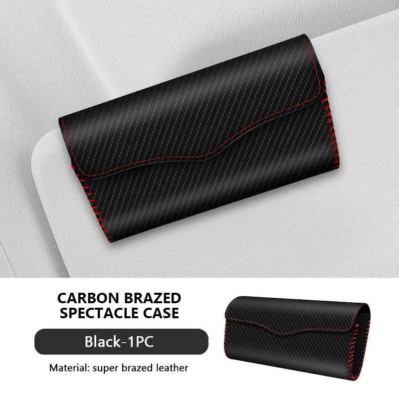 Car Sun Visor Glasses Case-Carbon fiber black