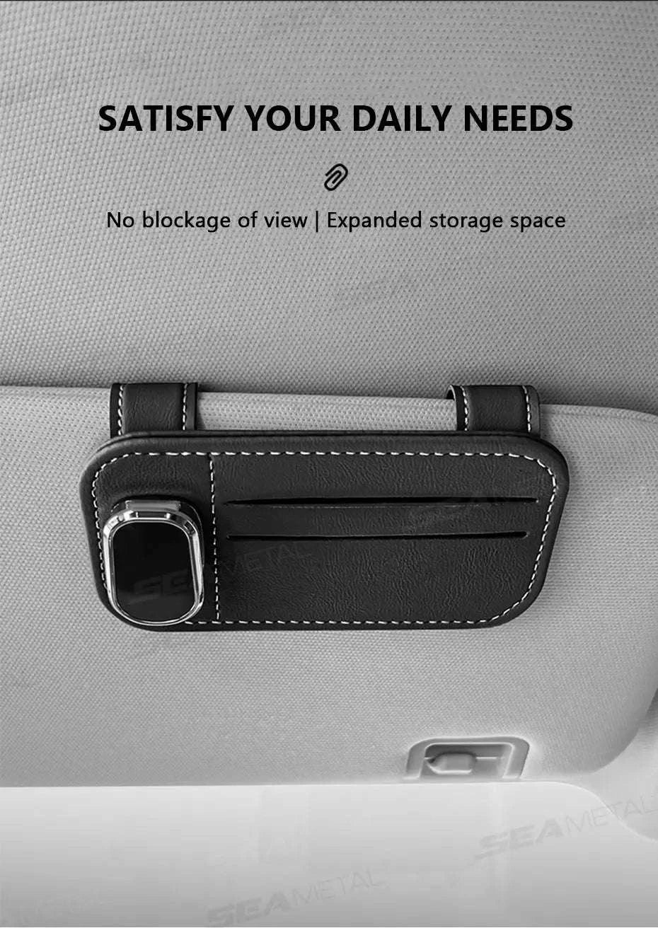 Car Sun Visor Glasses Clip with Card Holder-Gray