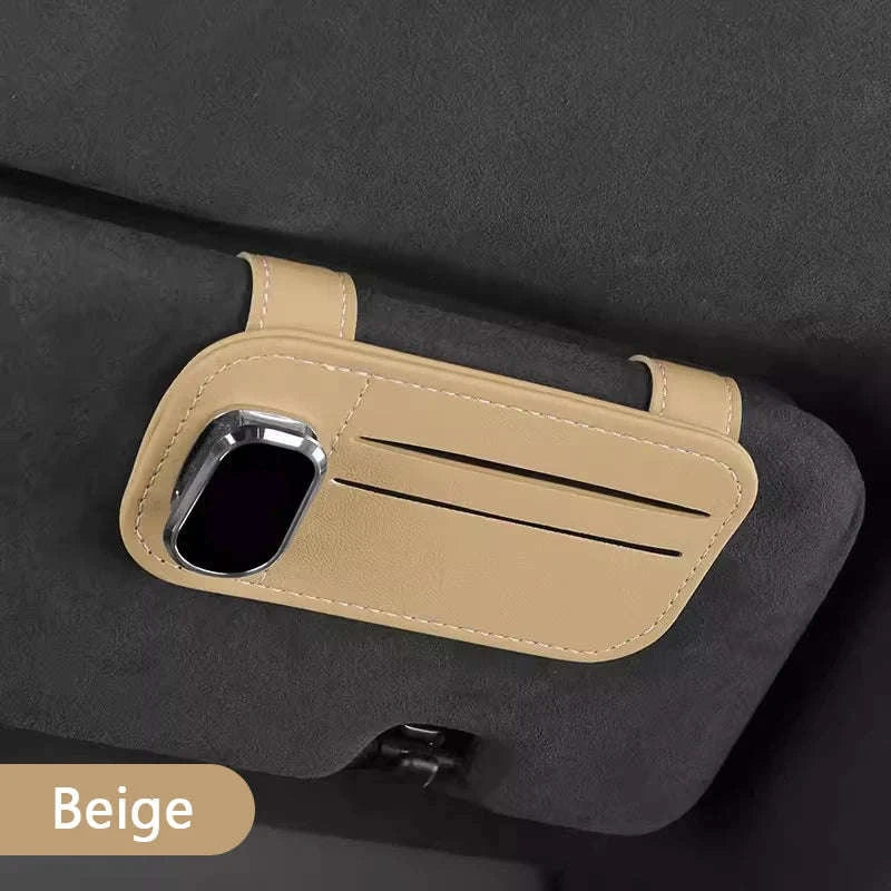 Car Sun Visor Glasses Clip with Card Holder-Gray