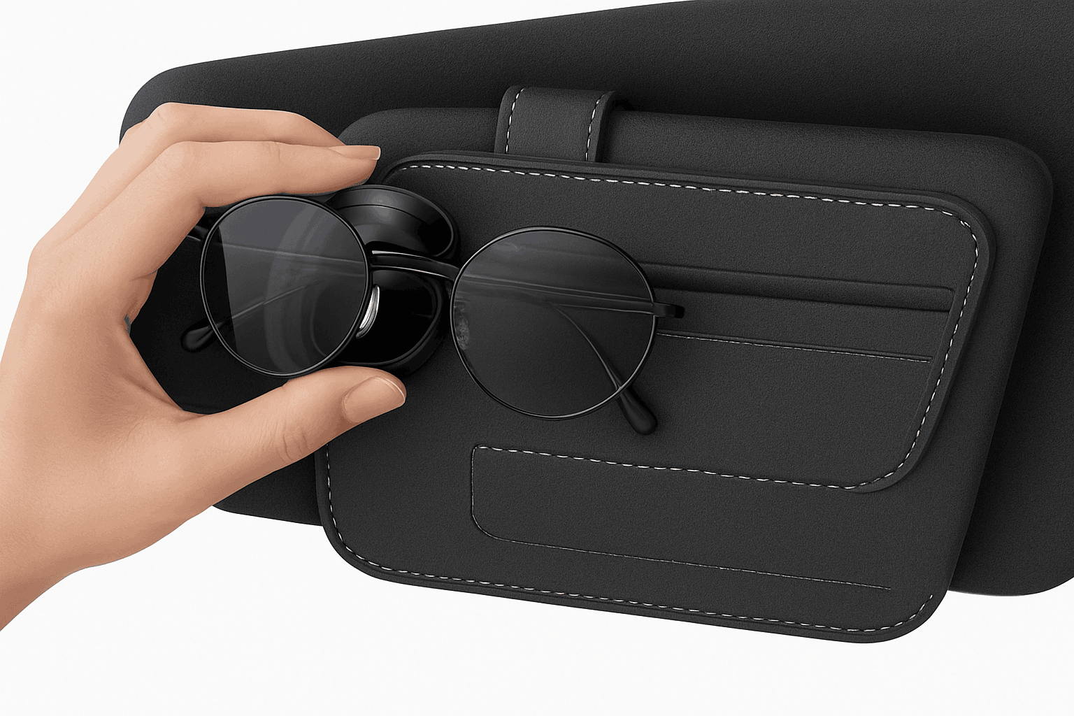 Car Sun Visor Glasses Clip with Card Holder-Gray