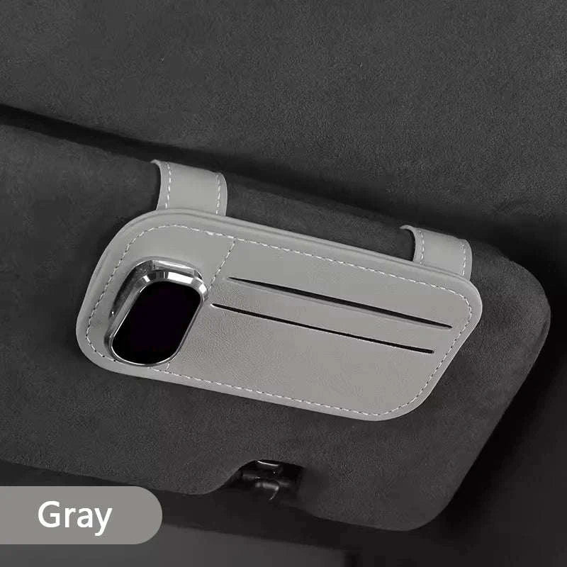 Car Sun Visor Glasses Clip with Card Holder-Gray