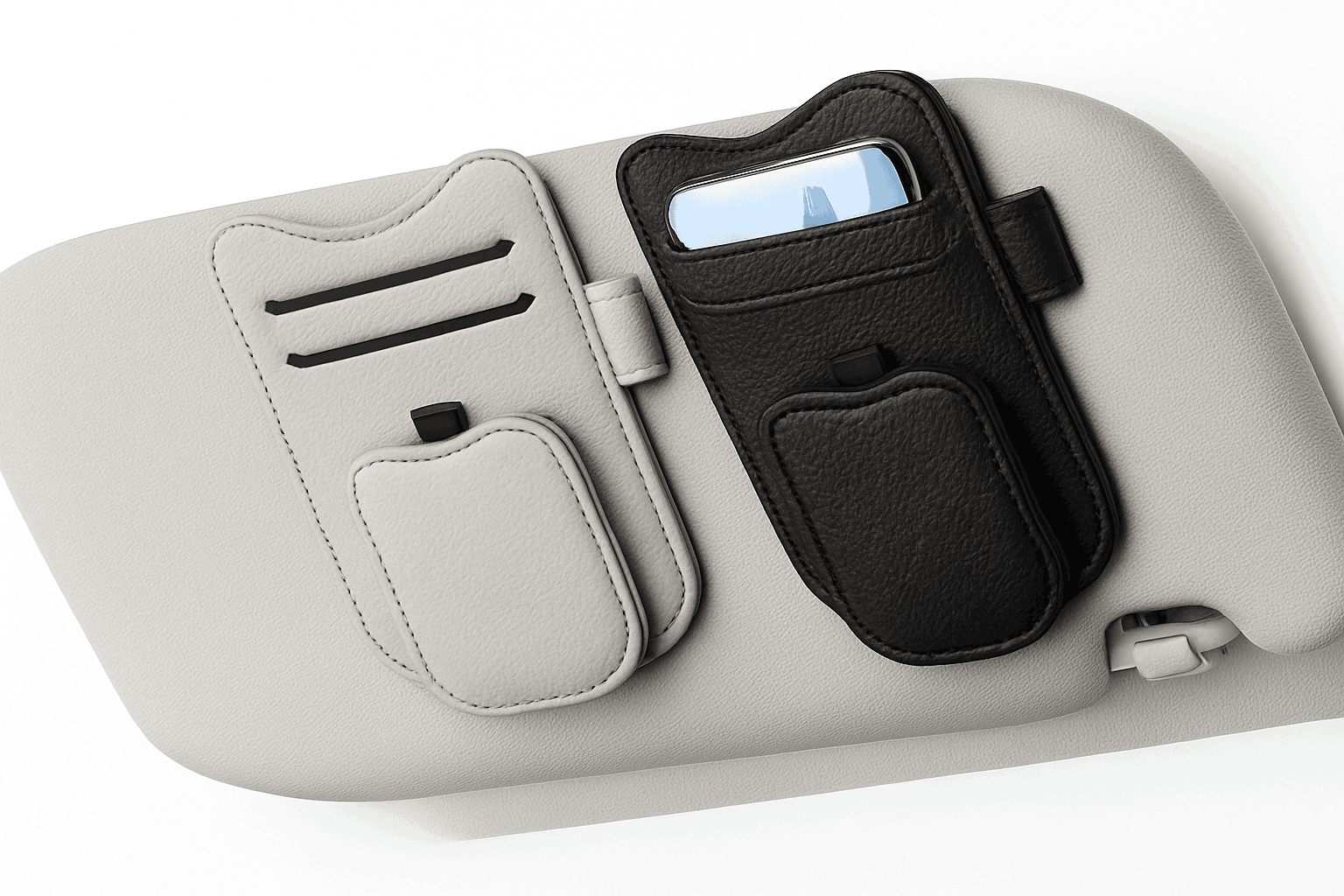 Car Sun Visor Glasses Holder Magnetic Clip Leatherette-White 2pcs