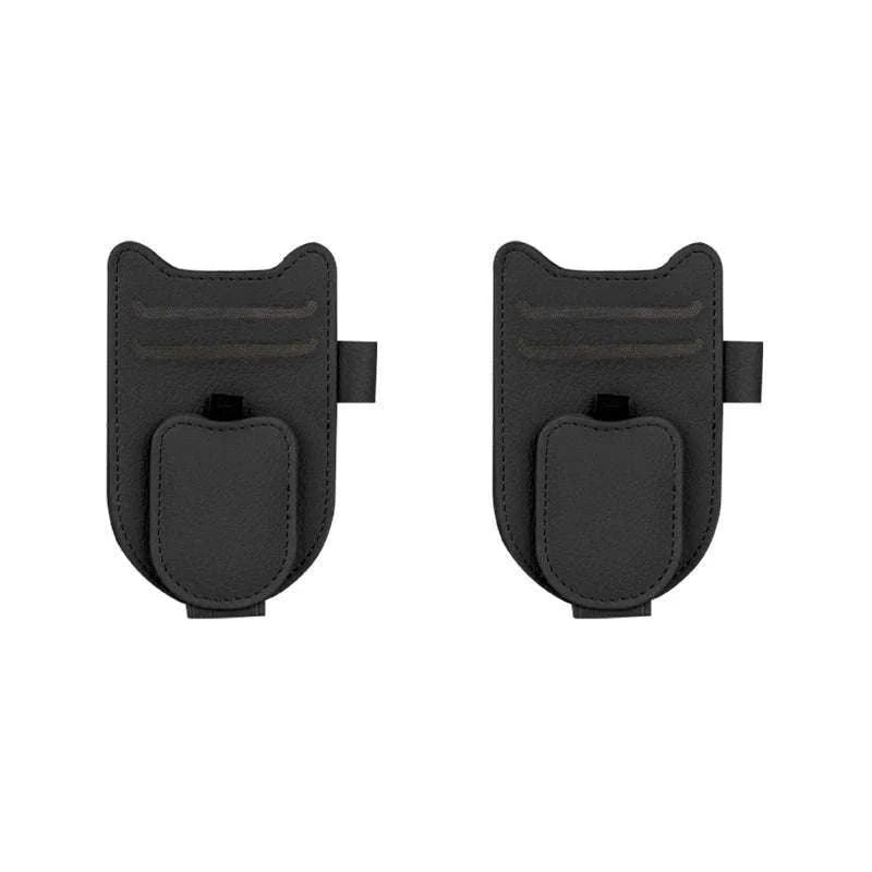 Car Sun Visor Glasses Holder Magnetic Clip Leatherette-White 2pcs