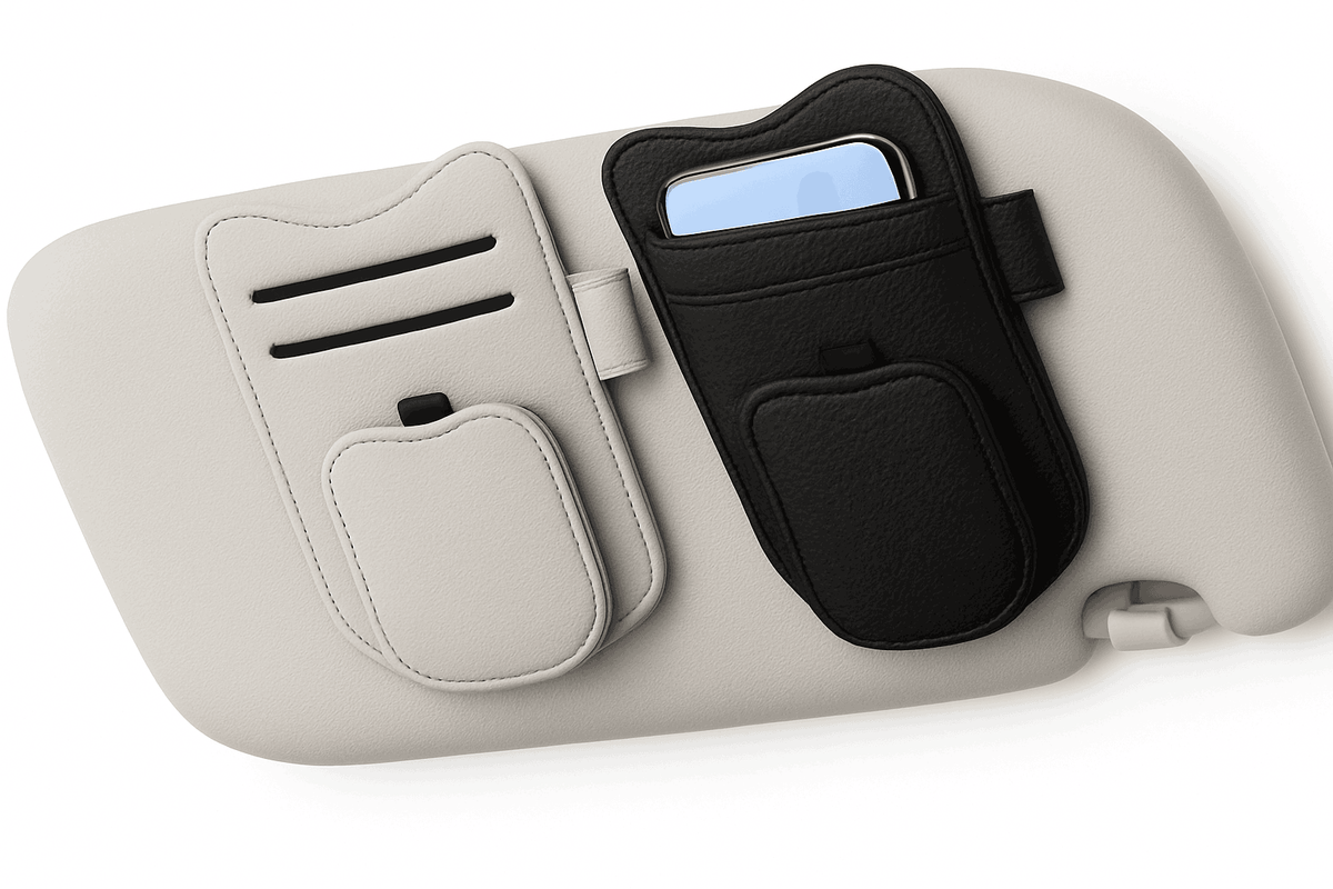 Car Sun Visor Glasses Holder Magnetic Clip Leatherette-White 2pcs