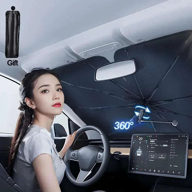 Car Sunshade Windshield Umbrella for Cooler Cabin Protection-Handle Opening M