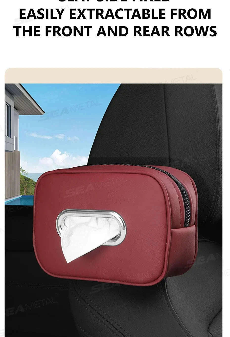 Car Tissue Holder with Adjustable Strap-Red 1pc
