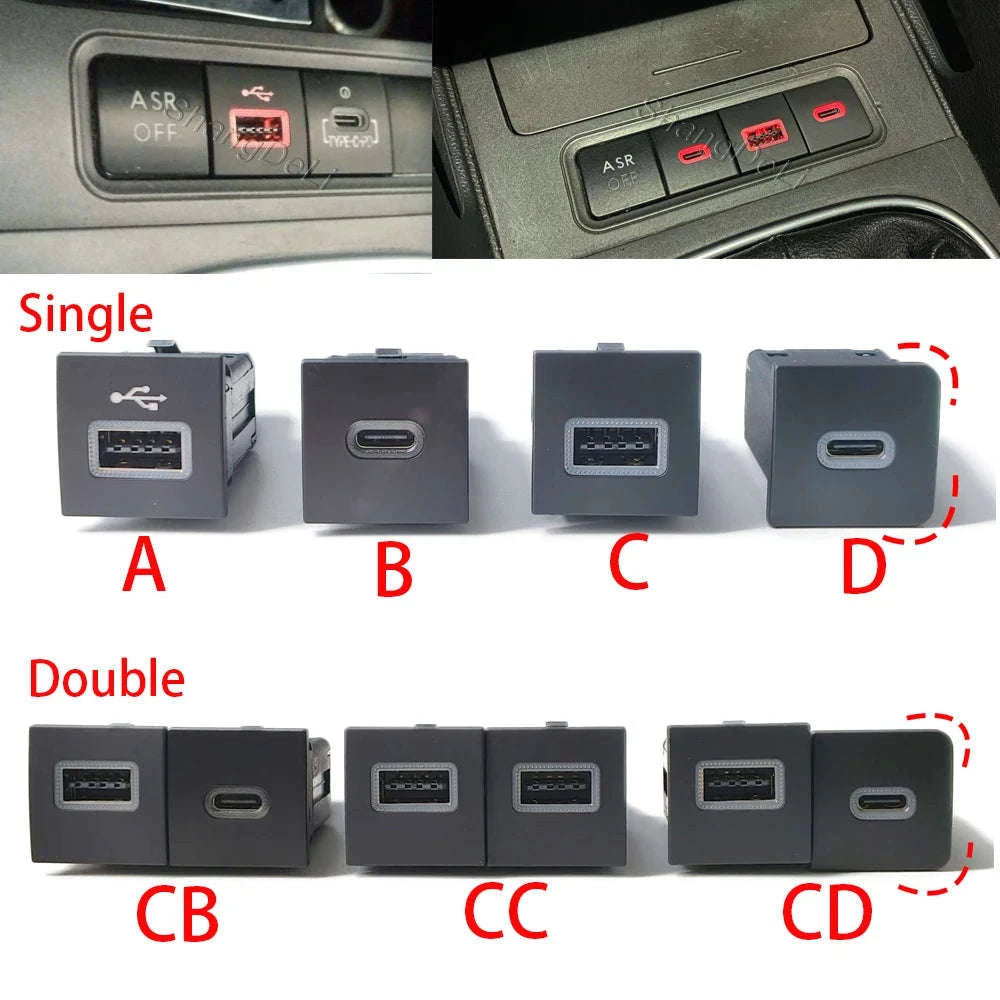 Car USB Charger PD Quick Charge QC3.0 Button Adapter-Single PD right