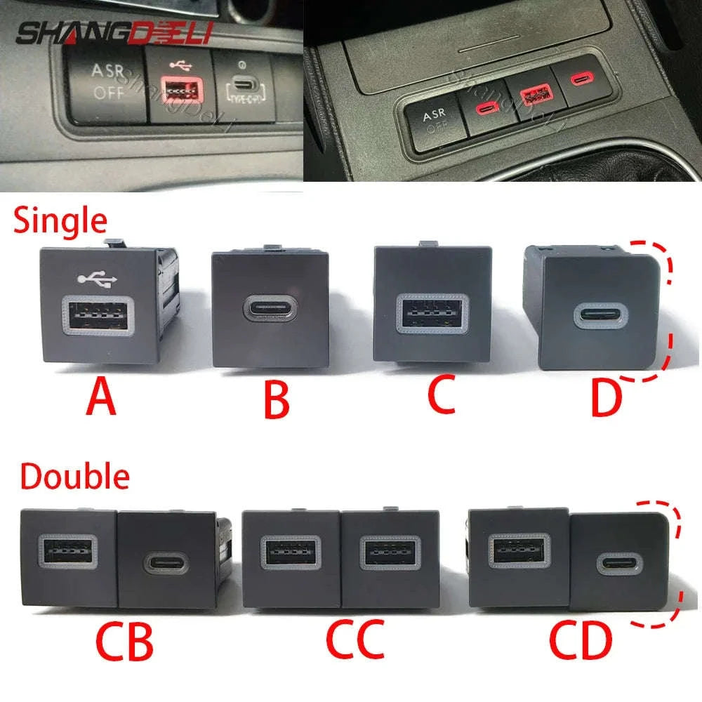 Car USB Charger PD Quick Charge QC3.0 Button Adapter-Single PD right