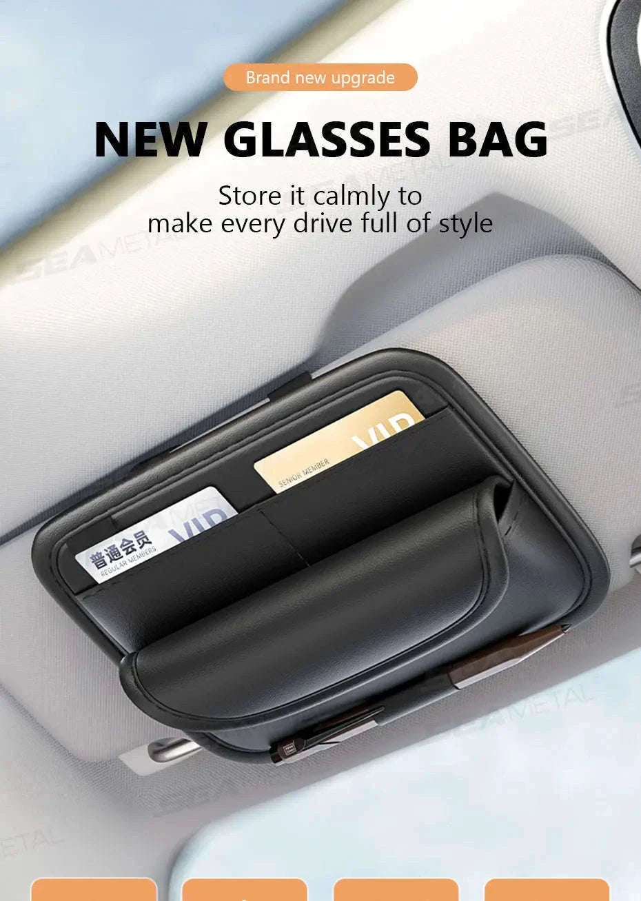 Car Visor Glasses Holder Storage Bag-Beige