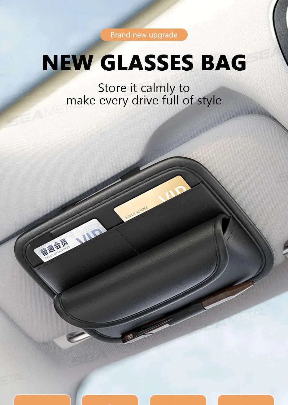 Car Visor Glasses Holder Storage Bag-Beige